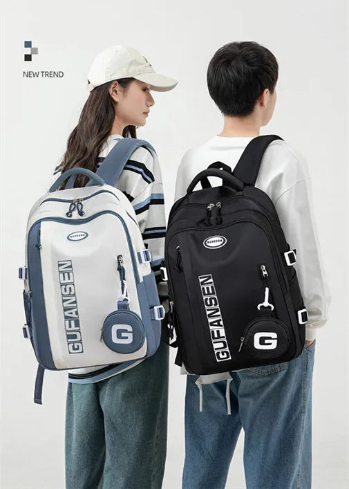 Mochila Unissex em Nylon de Grande Capacidade com Fechamento em Zíper — Ideal para Escola e Viagem